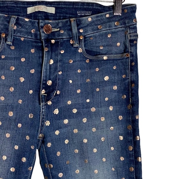 Fidelity Denim Belvedere Mid Rise Skinny Jean Rose Gold Dots 29 FLAWED Belt Loop - Picture 5 of 15